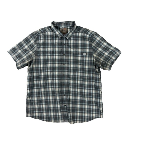 5.11 Tactical Men Blue Plaid Short Sleeve Snap Shirt Sz L‎ - Picture 1 of 7